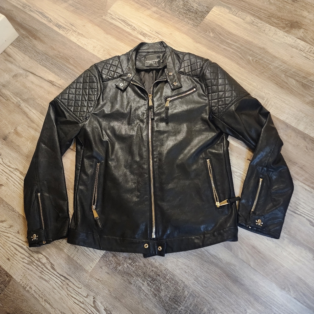 Skull and cross bones faux leather jacket